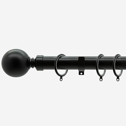 Matt Black 28mm Ball Fixed Length Metal Curtain Pole