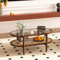 GOPLUS Table Basse Salon, Table Basse Verre Ovale Vintage avec Plateau Verre Trempé et Cadre Bois Cintré pour Bureau et Maison, Charge 35+25KG 102x56x 47cm Brun