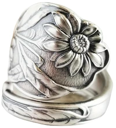 925 Silber Daisy Ring Löffel Ring Carved Flower Open Ring Hochzeitsschmuck