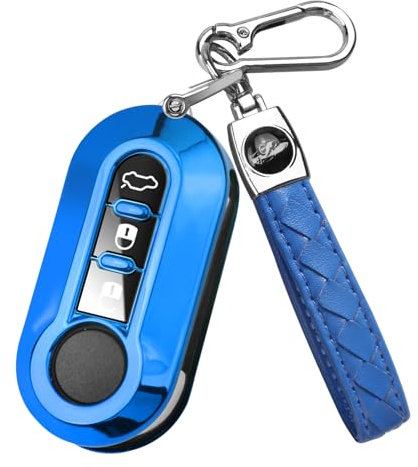 FT FUNTOR Schlüssel Hülle für FIAT,3 visuelle Tasten TPU für FIAT Schlüsselgehäuse,Passend für FIAT 500 500L Brava Bravo Doblo Ducato Fiorino Punto Panda Qubo Scudo Stilo Lancia (B-Blau)