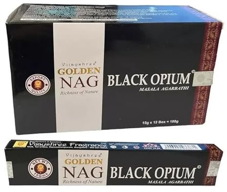 Golden Nag Räucherstäbchen 15g – Premium Dufterlebnis | 6/12 / 24 Packungen | Handgerollt in Indien | Aromatherapie, Meditation, Yoga, Entspannung (6, Golden Nag Black Opium)