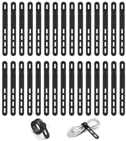 Fascette Stringicavo in Silicone 30 Pezzi Nero Fascette in Silicone Riutilizzabili Fascette Elastiche Regolabili Gestione del cavo con fibbia di bloccaggio per Organizzare Cavi