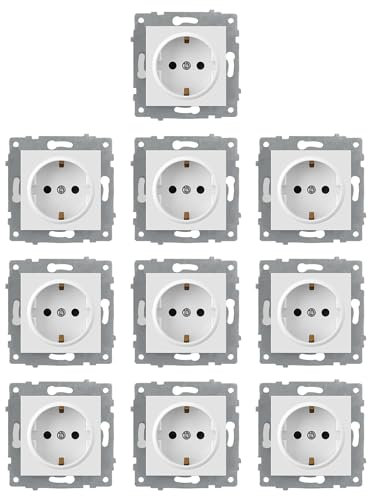SOONHUA Lot de 10 prises Schuko - Prise murale encastrée - Indice de protection IP20 - Bonne résistance à la chaleur - Blanc