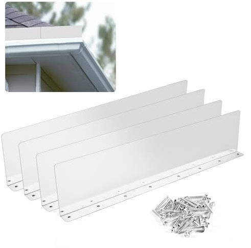 4 Pieces Gutter Valley Splash Guards, Aluminum Rain Gutter Valley Roofing Gutter Guards with Screws Straight Roof Rain Diverter for House Shingle Roofs Corner