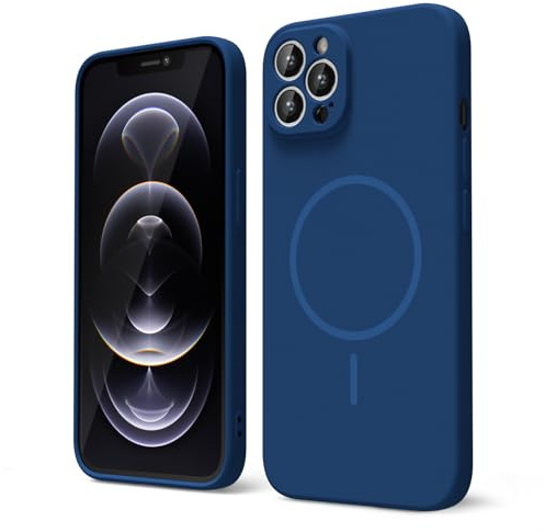 oakxco for iPhone 12 Pro Case Silicone Mag Safe, Magnetic Slim Thin Phone Case Compatible with Magsafe, Women Girls Cute Girly Aesthetic Soft Rubber Gel Safecase with Camera Cover, Navy Blue