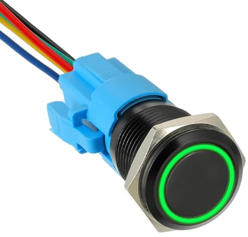 JAMHER 16mm 12V DC interrupteur à bouton poussoir autobloquant 1no1nc interrupteur SPDT avec interrupteur étanche à LED annulaire pour trou de montage de 0,63 avec prise de courant (Vert)