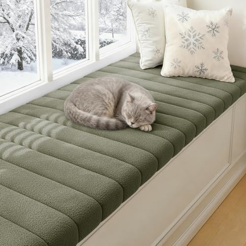 YFHT Sitzbank Polster 140x35cm Bankauflage Sitzkissen Bank mit Rutschfester Unterseite, Sitzauflage Bank mit Reißverschluss, waschbares Bankkissen, Esszimmerbank, Fensterbank, Gartenmöbel, Dark Green