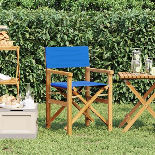 Teenpull Regiestuhl Klappbar Blau aus Massivholz Teak, 57x54,5x85 cm, Faltbarer Gartenstuhl für Terrasse, Balkon, Camping, bis 110 kg Tragkraft
