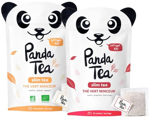 Panda Tea - Duo Minceur Slim Tea - Thé Vert Minceur - 56 Sachets Mousselines - Detox, Perte de poids & Sommeil Réparateur