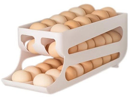 Porte-Oeufs pour Réfrigérateur, Organisateur 3 Étages Avec Distributeur - Rangement pour 43 Œufs, Système de Rotation Automatique pour Cuisine et Dortoir - Réfrigérateur et Appartement