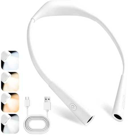 TINYOUTH Weiß Hals Buchlampe, 1000mAh USB Wiederaufladbar led Leselampe Dimmbar mit 4 Lichtmodi, Handarbeitslampe für Buch Stricken Reparatur Nähen Werkstatt Angeln