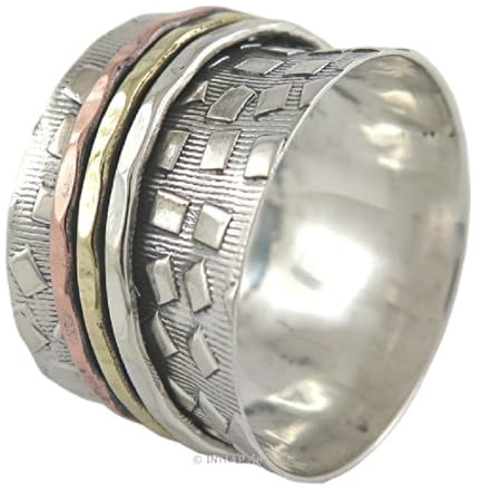 INTHAP Bandring Breit 925 Sterling Silber Spinner-Ring Bicolor Meditations-Begleiter Anti Stress Größen 65-73, 21 22 23 mm (21)