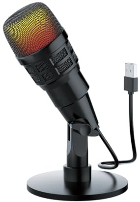 Bewinner Plug and Play USB Condenser Gaming Mic for Laptop Phone Recording Live Streaming Karaoke Dynamic RGB Lighting 180° Rotatable for Gamers Black