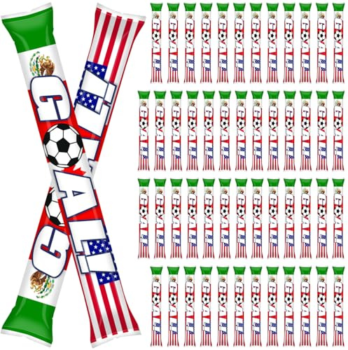 Foilswirl 50 Pcs Soccer Noise Makers Thunder Sticks, Double-Sided Inflatable Cheering Sticks with Goal Theme, Stadium Bam Bam Noisemakers for Sports Events, Fan Gatherings & Team Spirit