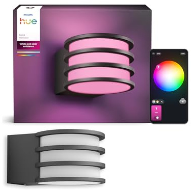 Philips Hue Lucca LED Wandleuchte für den Außenbereich, Einstellbares Weißes und Buntes Licht, 1.100 lm, mit A60 Leuchtmittel, Dimmbar, IP44-Wetterfest, Matter-zertifiziert, Zigbee