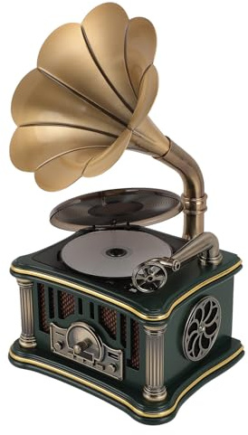 Jectse Vintage-Grammophon-Bluetooth-Lautsprecher, Retro-Phonograph-Plattenspieler mit CD-Player, UKW-Radio, USB-Wiedergabe, für Heimdekoration, Musikunterhaltung (Green)
