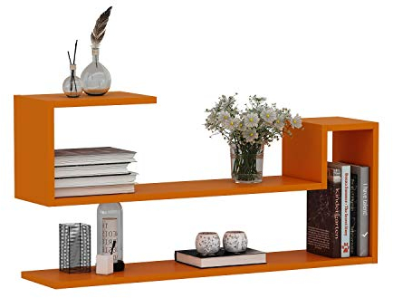 Homidea Wave Wandregal - Bücherregal - Dekoregal für Wohnzimmer in modernem Design (Orange)