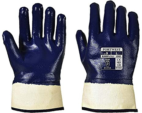 Portwest A302 Heavyweight Fully Dipped Nitrile Safety Cuff Navy, Large