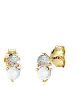 Elli PREMIUM Ohrringe Damen Ohrstecker Eleganz mit Mondstein aus und Labradorit Edelstein aus 375 Gelbgold
