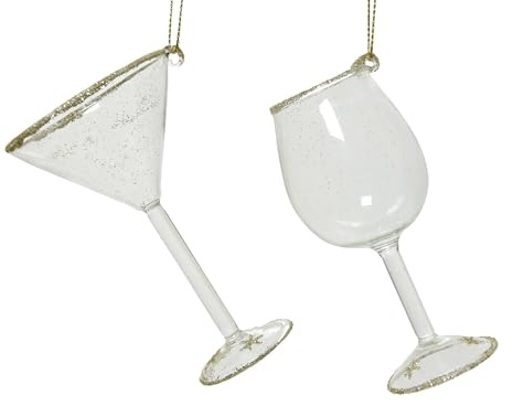 Decoris Christbaumschmuck Glas 10cm x 2 Stück Cocktailglas und Weinglas Weihnachtskugeln klar transparent