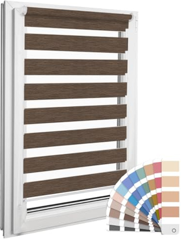 Home-Vision Premium DuoRollo Klemmfix ohne Bohren Holzlook Braun B45 x H150 | Doppelrollo mit Klemmträgern für Fenster & Türen Lichtschutz Tag & Nacht Rollos einfache Montage