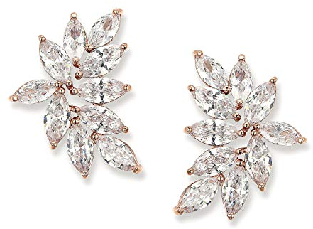 SWEETV Braut Hochzeit Ohrringe für Bräute Brautjungfer, Marquise Zirkonia Strass Cluster Ohrringe für Frauen, Prom, Roségold
