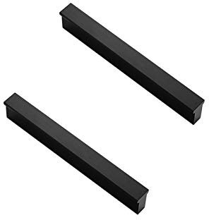 Door Handle Straight T Shape Screws Included Cabinet Drawer Pull Wardrobe Handle, Home Decoration Aluminum Alloy Matt Black Hole Center 96mm, 2pcs
