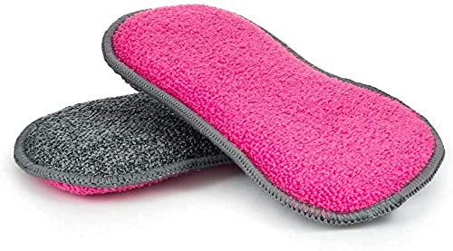 Homeshopa Microfiber Dual Action Scrubbing Sponge, Kitchen Scouring Pads, Reusable Dish Washing Up Non Scratch Sponge, Antibacterial Cleaning Pads, Effortless Cleaning of Dishes, Pots, Pans-Pack of 2