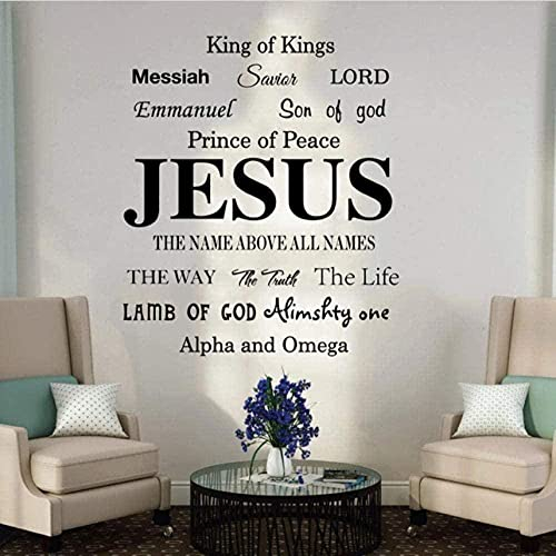 Wandaufkleber PVC Abnehmbarer Wandtattoo Jesus Name Messias Worte Schlafzimmer Wohnzimmer Jesus Meister Religiöse Beschriftung Küchendekoration 65X56Cm