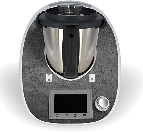 One-Wheel | selbstklebende Folie passend für Thermomix TM5 | Schlag- & Stoßschutz | Klebefolie Design Beton dunkel Farbe grau | Aufkleber Motiv: Stein