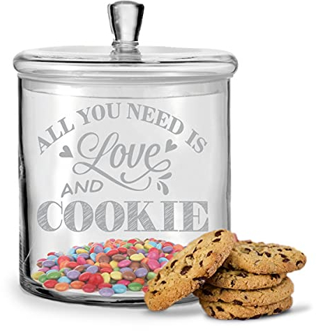 GRAVURZEILE Leonardo Keksglas mit Gravur - All You Need is Love and Cookie - Vorratsdose mit luftdichtem Deckel für Süßigkeiten - als Geschenk für Freunde und Familie zum Geburtstag als Aufmerksamkeit