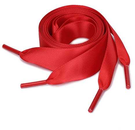 sourcing map 2 Paires Lacets Chaussures Satin Ruban Plat Chaussures Toile Femmes rouge 90cm/35.4
