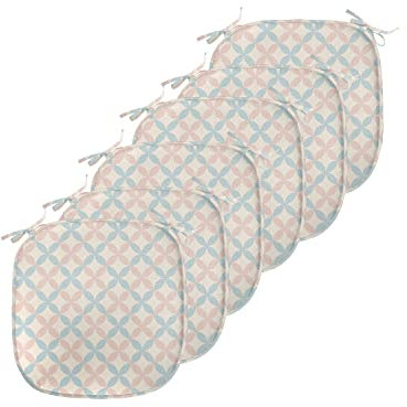 ABAKUHAUS Shabby Flora Polster für Esszimmerstühle, Pastellfarben-Motive, Dekoratives wasserfestes Kissen mit Riemen für Küchensitze, 40 cm x 40 cm-6er Pack, Creme Lachs Blassblau