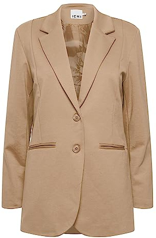 ICHI IHKATE SUS OVERSIZE BL Damen Blazer Longblazer Jacke Long-Blazer mit Knöpfen Stretch und Reverskragen, Größe:M, Farbe:Tannin (171320)