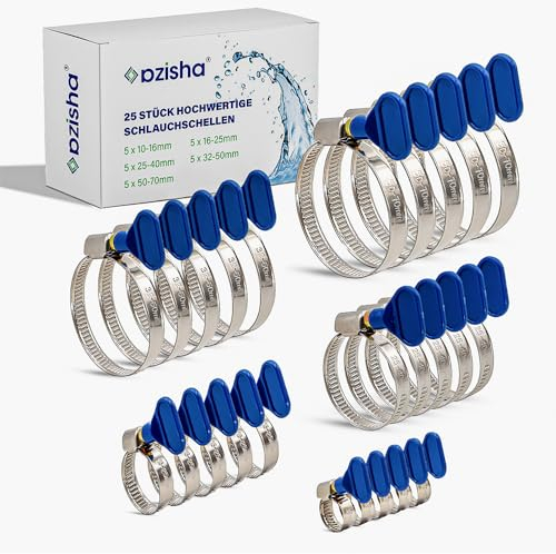 AZISHA Fascette Metalliche Stringitubo 10-70mm - 25 Pezzi Fascette Stringitubo Inox - Regolabile Fascetta Stringitubo – Fascette Metalliche Per Tubi Piscina,Giardino,Gas,Lavatrice,Auto E Acqua