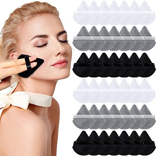 90 Pieces Powder Puff Face Soft Triangle Makeup Puff Makeup Sponges Setting Powder Puff with Strap Makeup Blenders and Sponges Cosmetic Foundation Wet Dry Makeup Tool for Loose Mineral Body Powder