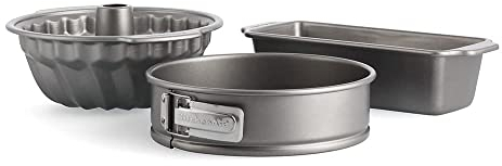 KitchenAid Aluminized Steel 3-teiliges Backformen-Set, 24cm Springform, 24cm Gugelhupfform, 27cm x 11cm Kastenform, PFAS-freie Antihaftbeschichtung, backofenfest, spülmaschinenfest, grau