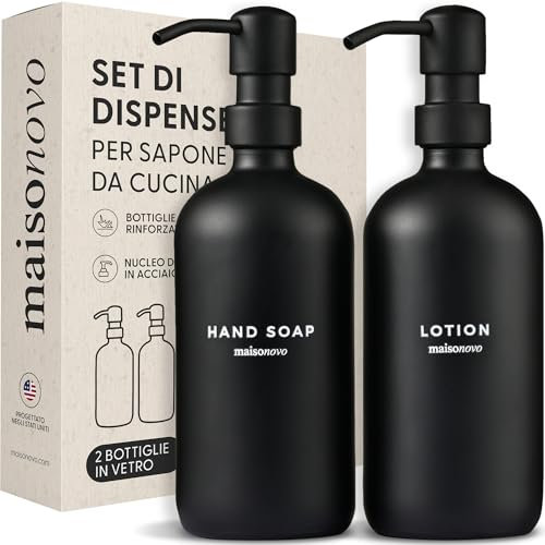 MaisoNovo Seifenspender Bad - 500 ml schwarzes Seifenspender aus Glas, Schwarze Pumpe x 2 - Seifenspender Küche