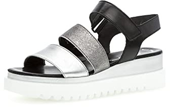 Gabor Damen Keilsandalen, Frauen Sandalen,Best Fitting,offene Schuhe,Strandschuhe,Keilsandaletten,Keilabsatz,Silber/Stone/schw.,40.5 EU / 7 UK