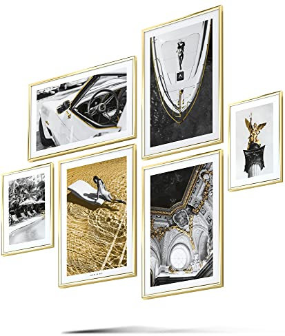 BLCKART Golden Yacht Club Poster Set - Edle Wandbilder - Luxus Poster Schwarz Weiß Gold - Bilder zur Wanddekoration - Größe L 4x A3 | 2x A4