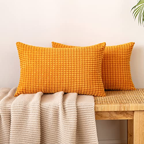 EMEMA Kordsamt Kissenbezug Herbst Granulat Dekorative Sofakissen Dekokissen Kissenbezüge Couchkissen Kissenhülle Weich Kissen Bezug Zierkissen für Sofa Couch Wohnzimmer 2er Set Orange 40x60 cm