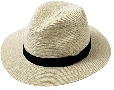 Comhats Chapeau panama pour homme à large bord de paille Chapeau de soleil UPF 50 + Chapeau d'été, 00714_blanc, M