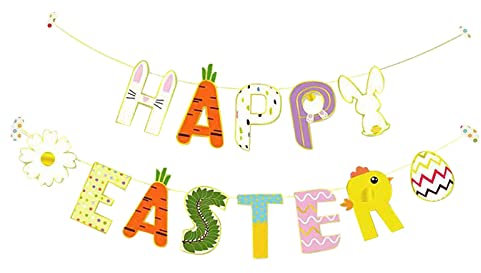 Happy Easter Banner & Colorful Bunny Easter Egg Banner Happy Easter Wreath Banner Spring Easter Bunny Party Kaminumhang Dekorationszubehör O Geburtstagsparty Liefert Jungen