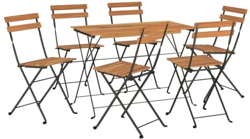vidaXL Bistro Set 7-TLG., Klappbar Gartenmöbel Set, Essgruppe mit Stahlrahmen, Balkonset Sitzgruppe Garnitur Klapptisch, Massivholz Akazie Stahl