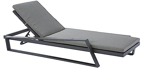 NATERIAL - Sonnenliege AXION - Gartenliege mit 4-Fach Verstellbarer Rücklehne - 197x79x85 cm - Max.160kg - Liegestuhl Mit Kissen - Aluminium - Textilene - Anthrazit - Grau