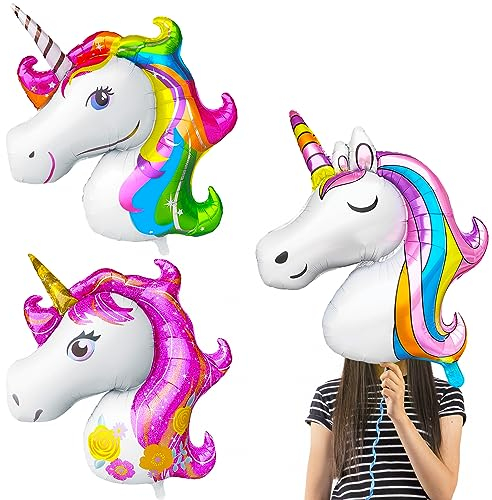 OSDUE Einhorn Luftballons - 3 Stück Regenbogen Riesenballons für Mädchen Geburtstag Party Deko