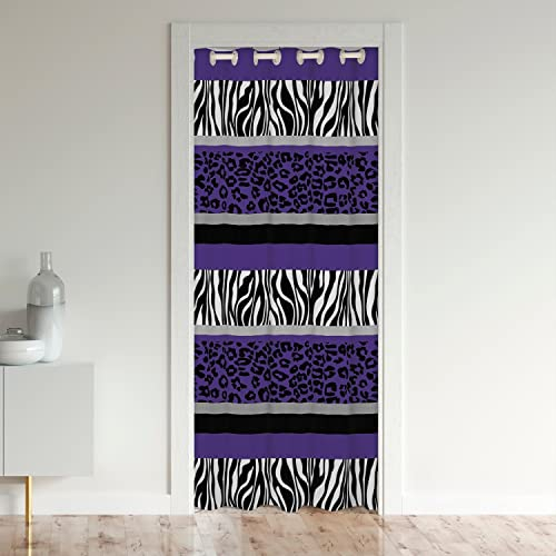 Loussiesd Leopard Datenschutz Wärme Blockieren Schwarzout Türvorhang 132x203cm Lila Weiß Geparden Zebra Türvorhang für Tür Privatsphäre Tier Zimmer Verdunkelung Vorhänge Gardinen für Türen Fenster