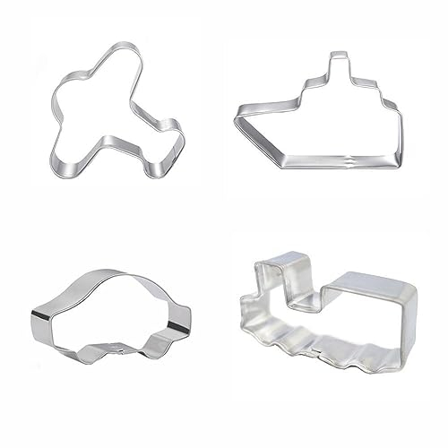 4-teiliges Ausstechformen-Set für Kekse, Kuchen, Auto, Flugzeug, Dampfschiff, Zug, Fondant-Ausstecher-Set für Kinder (Edelstahl)