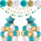 Teal & Gold Birthday Decorations - Turquoise Blue White Gold Balloons, Happy Birthday Banner, Foil Balloon, Aqua Pom Poms for Women & Girls Party Supplies