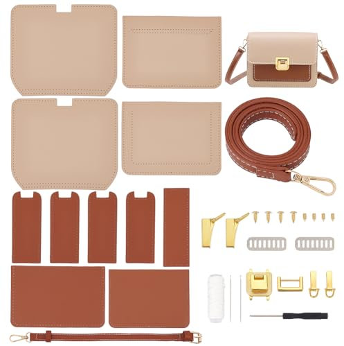 WADORN DIY-Kit Zur Herstellung von Umhängetaschen, PU-Leder-Schultertaschen-Herstellungsmaterialien-Set, DIY-Geldbörsen-Herstellung, Nähen, Komplettes Kit, Handgefertigte, 19x7x15 cm, Khaki